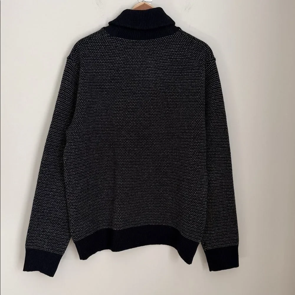 J.Crew Lambswool Shawl Collar Bird’s-Eye Sweater Men’s Large Navy Button Neck